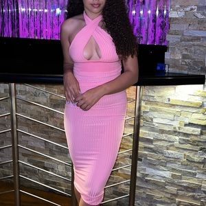 Pink midi dress, size small.